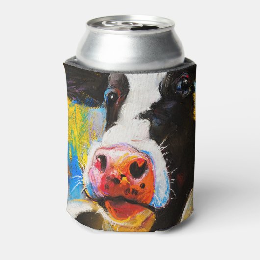 Pastel Koe Portret Modern Schilderen Blikjeskoeler (Blikje Achterkant)