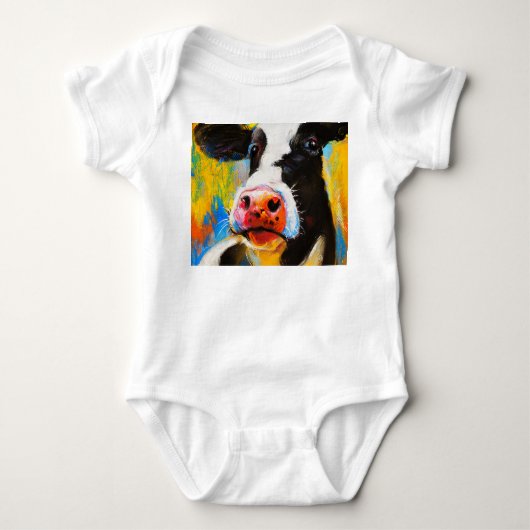Pastel Koe Portret Modern Schilderen Romper (Voorkant)