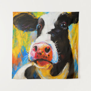 Pastel Koe Portret Modern Schilderen Wandkleed