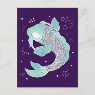 Pastel Koi Vis   Whimsicale Volks Kunst Onderwater Briefkaart