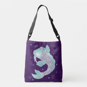 Pastel Koi Vis Whimsicale Volks Kunst Onderwater Crossbody Tas