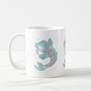 Pastel Koi Vis Whimsicale Volks Kunst Onderwater Koffiemok