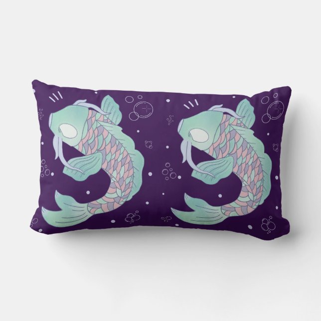 Pastel Koi Vis | Whimsicale Volks Kunst Onderwater Kussen (Achterkant)