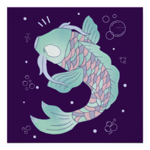 Pastel Koi Vis Whimsicale Volks Kunst Onderwater Perfect Poster