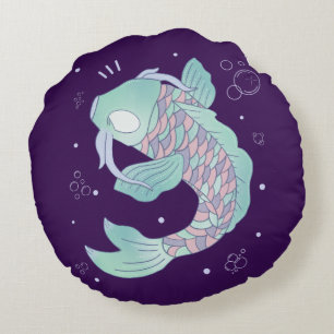 Pastel Koi Vis   Whimsicale Volks Kunst Onderwater Rond Kussen