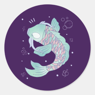 Pastel Koi Vis   Whimsicale Volks Kunst Onderwater Ronde Sticker