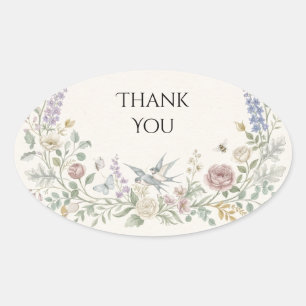 Pastel Kolibrie Bloem Bruiloft Bedankt Ovale Sticker