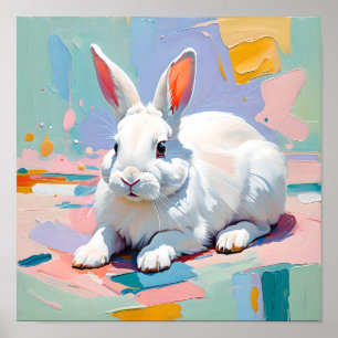 Pastel Konijn Bliss – Abstract Witte Konijn Poster