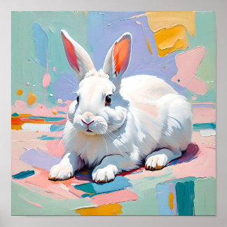 Pastel Konijn Bliss – Abstract Witte Konijn Poster