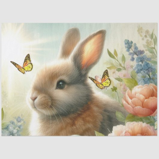Pastel Konijn en Vlinder Tissuepapier (Voorkant)