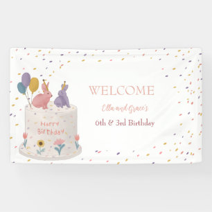 Pastel Konijn Gezamenlijke Verjaardag voor Zus Bro Spandoek