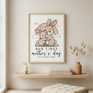 Pastel Konijn Moeder Baby Eerste Moederdag Kalmte  Poster