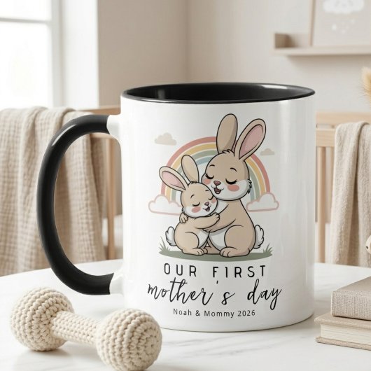 Pastel Konijn Moeder Baby Eerste Moederdag Liefde Mok