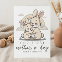 Pastel Konijn Moeder Baby Eerste Moederdag Zachte