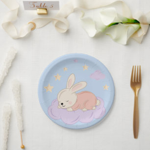 Pastel Konijn op Wolk Baby Shower Papieren Borden Bordje