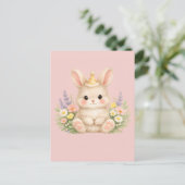 Pastel Konijn Wilde Bloem Illustratie Briefkaart (Staand voorkant)