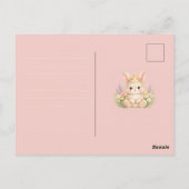 Pastel Konijn Wilde Bloem Illustratie Briefkaart (Achterkant)