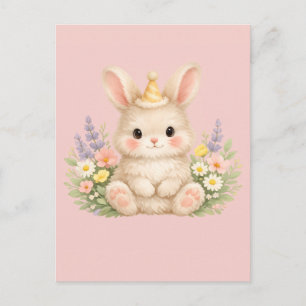 Pastel Konijn Wilde Bloem Illustratie Briefkaart