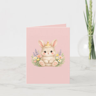 Pastel Konijn Wilde Bloem Illustratie Feestdagen Kaart
