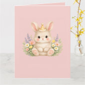 Pastel Konijn Wilde Bloem Illustratie Kaart (Gele Bloem)