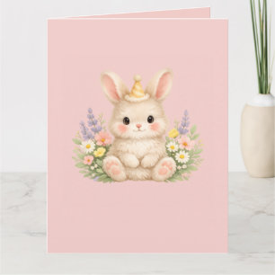 Pastel Konijn Wilde Bloem Illustratie Kaart