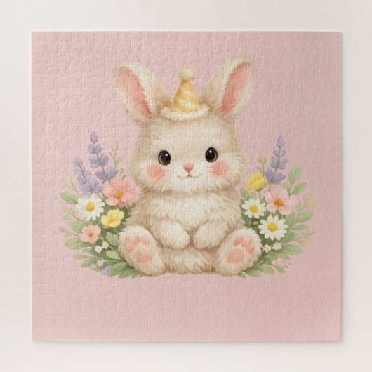 Pastel Konijn Wilde Bloem Illustratie Legpuzzel (Verticaal)
