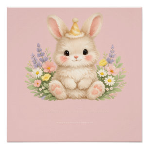 Pastel Konijn Wilde Bloem Illustratie Perfect Poster