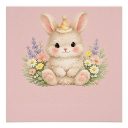 Pastel Konijn Wilde Bloem Illustratie Perfect Poster (Voorkant)