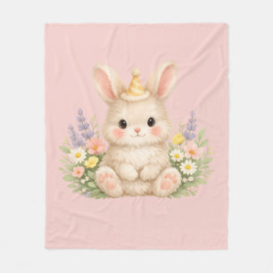 Pastel Konijn Wilde Bloem Illustratie voor een Mag Fleece Deken