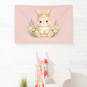 Pastel Konijn Wilde Bloem Illustratie voor een Mag Spandoek