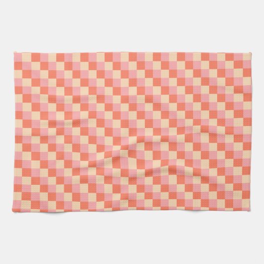 Pastel Koraal Geometrisch Checkerboard Theedoek (Horizontaal)