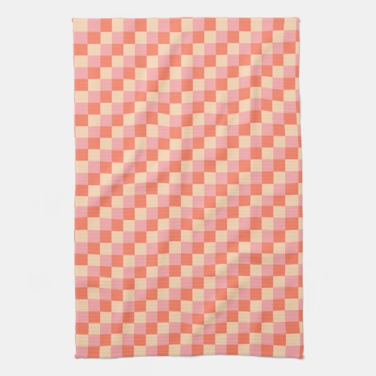 Pastel Koraal Geometrisch Checkerboard Theedoek (Verticaal)