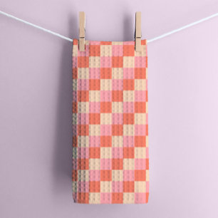 Pastel Koraal Geometrisch Checkerboard Theedoek