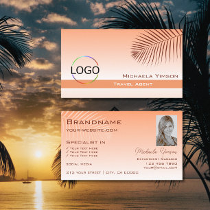 Pastel Koraal Gradiënt Palm Leaf Logo en Foto Visitekaartje