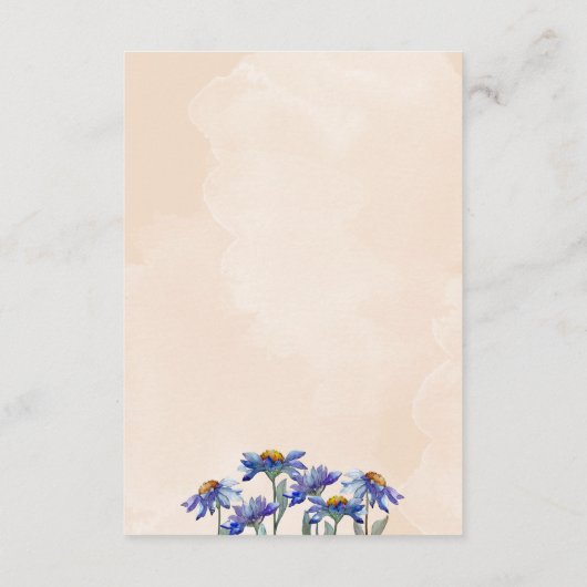 pastel koraal Paarse madeliefjes bruiloft details Informatiekaartje (Achterkant)