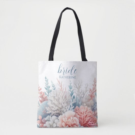 Pastel Koraal Reef-Beach Bruiloft-Bruids- Tote Bag (Voorkant)
