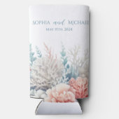 Pastel Koraal Reef-Beach Bruiloft-Dank u- Seltzer Blikjeskoeler (Achterkant)