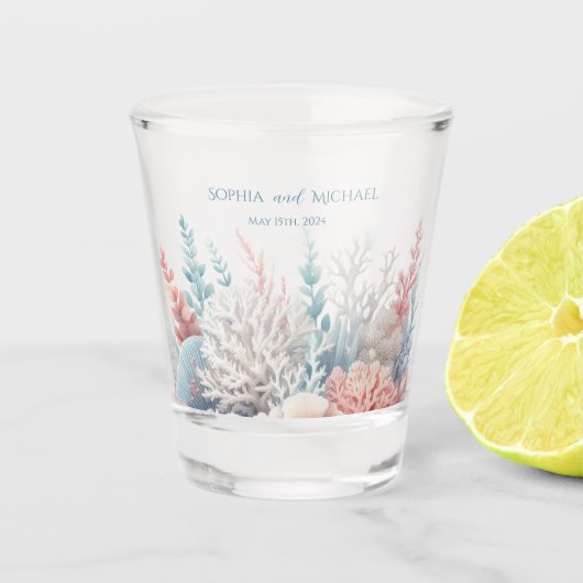 Pastel Koraal Reef-Bruiloft-Geld/Schot Dans- Shot Glas (Voorkant)