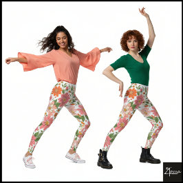 Pastel Koraal Retro Bloemenda Daisy Achtergrond Leggings