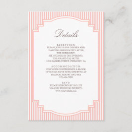 Pastel Koraal Roze Gestreepte Trouwdetails Informatiekaartje