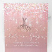 Pastel Koraal Roze Paarse Heart Leaf Tree Weddensc Drieluik Uitnodiging (Binnenzijde eerst)