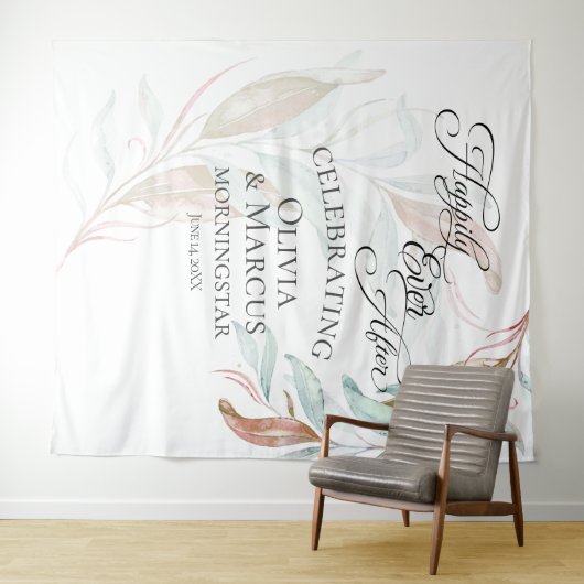 Pastel Koraal Teal Loof Huwelijksfoto Achtergrondp Wandkleed (In Situ (horizontaal))