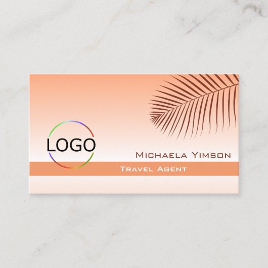 Pastel Koraalgradiënt Palmleder met Logo stijlvol Visitekaartje (Voorkant)