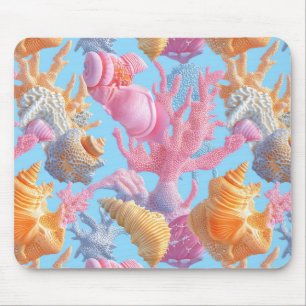 Pastel Koraalrif Schelp Lavendel Turquoise Muismat