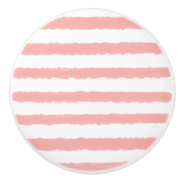 Pastel koraalroze witte aquarel strepen keramische knop