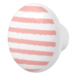 Pastel koraalroze witte aquarel strepen keramische knop