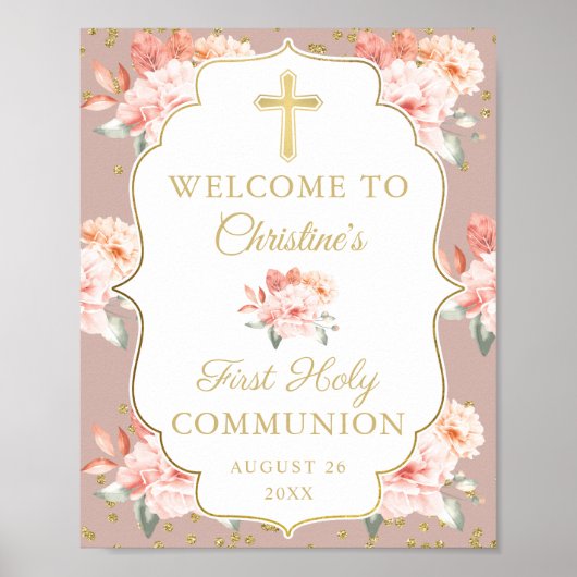 Pastel Koral Floral First Heilige Communauteit Wel Poster (Voorkant)