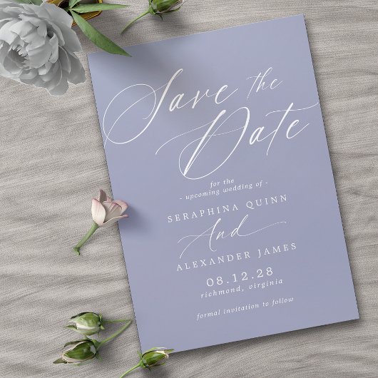 Pastel korenbloem blauw | Eenvoudig modern script Save The Date