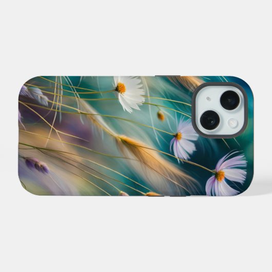 Pastel Kosmos en Grassen, Gefluister van Natuur iPhone 15 Case (Achterkant horizontaal)