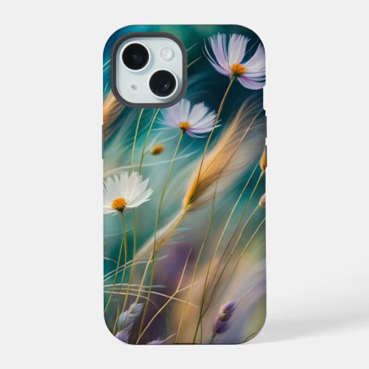 Pastel Kosmos en Grassen, Gefluister van Natuur iPhone 15 Case (Achterkant)